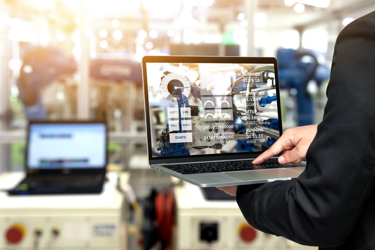 manufacturing analytics displayed on two screens