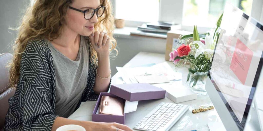 woman buying accessories using a customer web portal