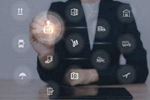 man clicking various icons on the screen