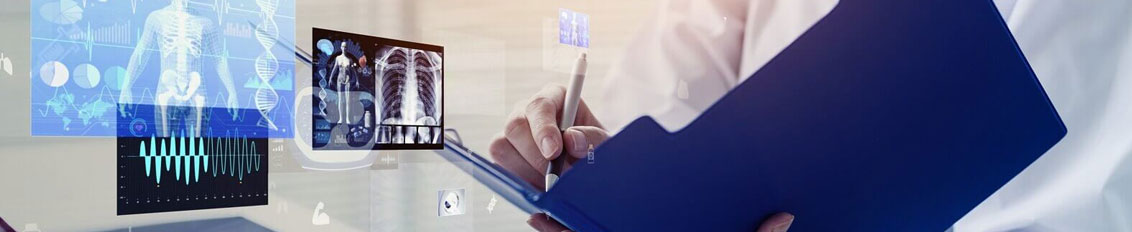 Doctor using a modern hospital information system