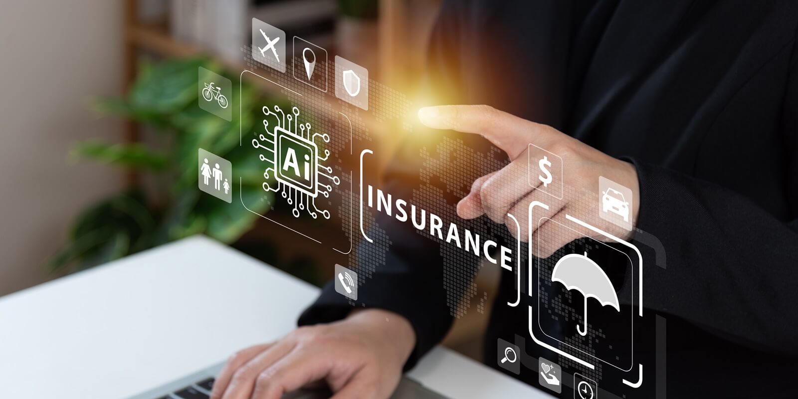 businessman using laptop with ai tech auto insurance service concept