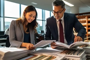 a young account manager, advisor, and lawyer engaging with a client partner