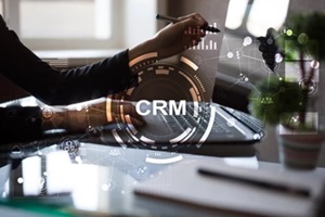 women working on system with crm software for insurance with virtual icon