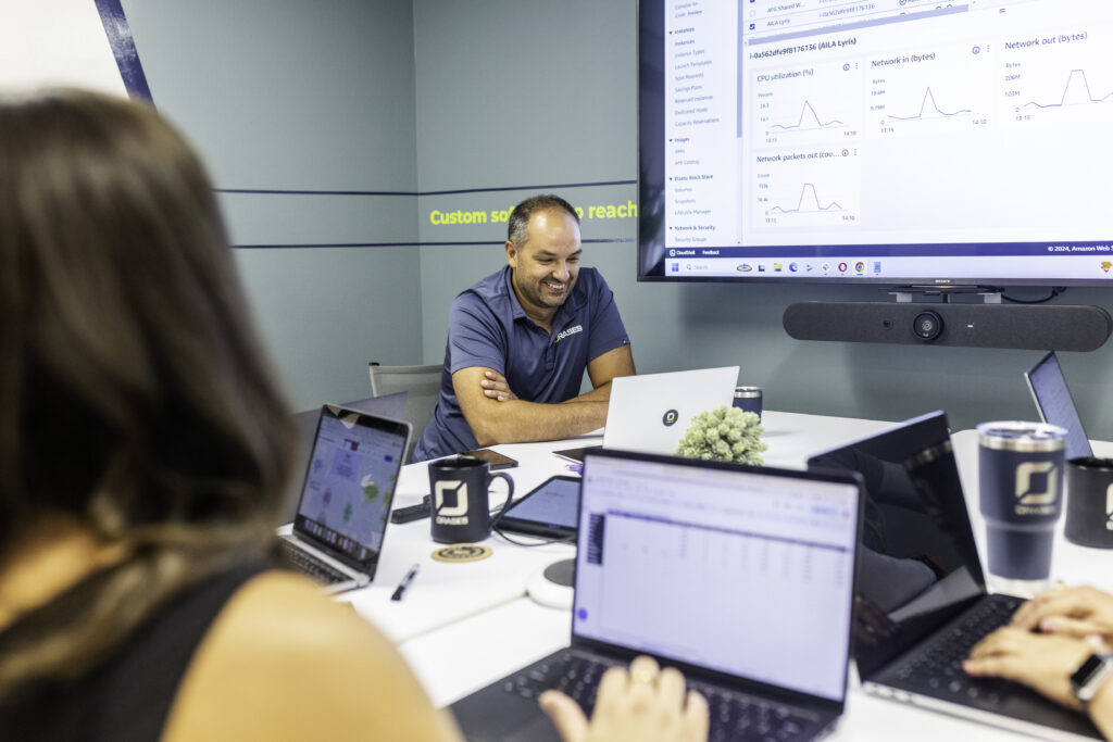 Team members working together as a group.