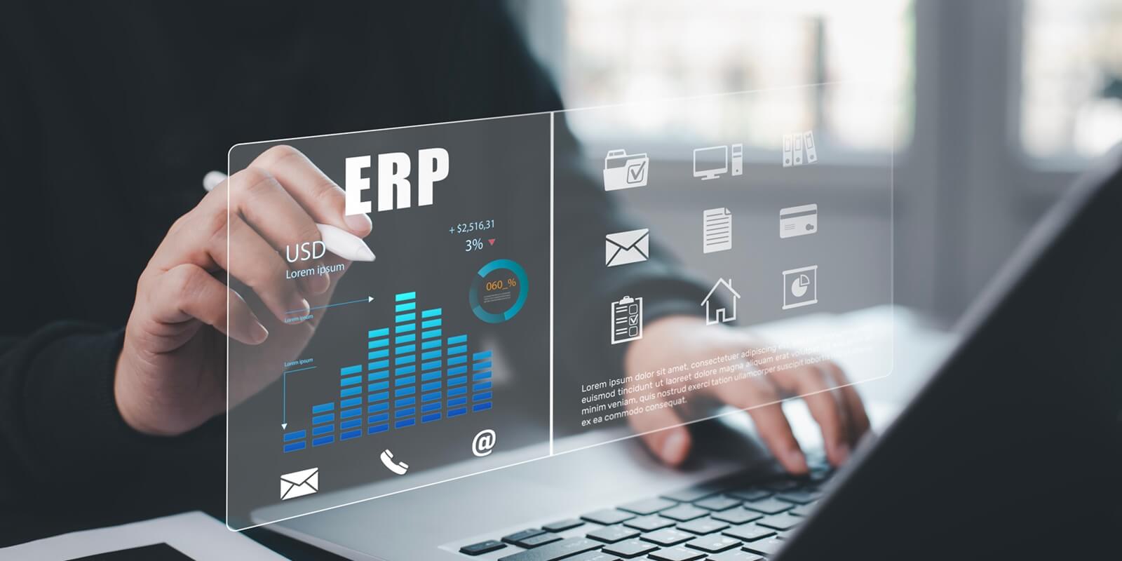business people using a laptop with document management for ERP