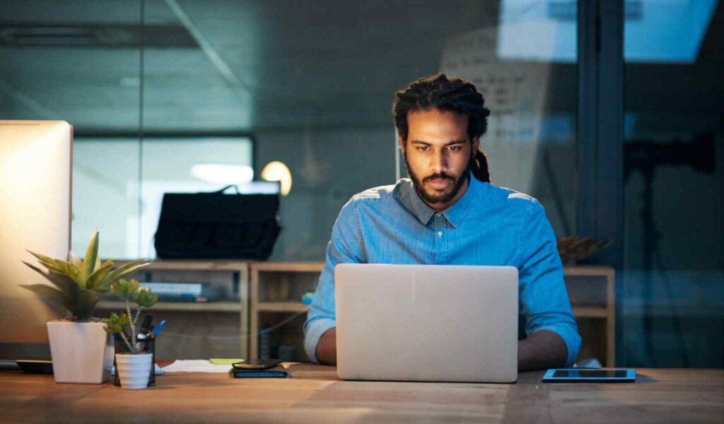 man looking at customer portal