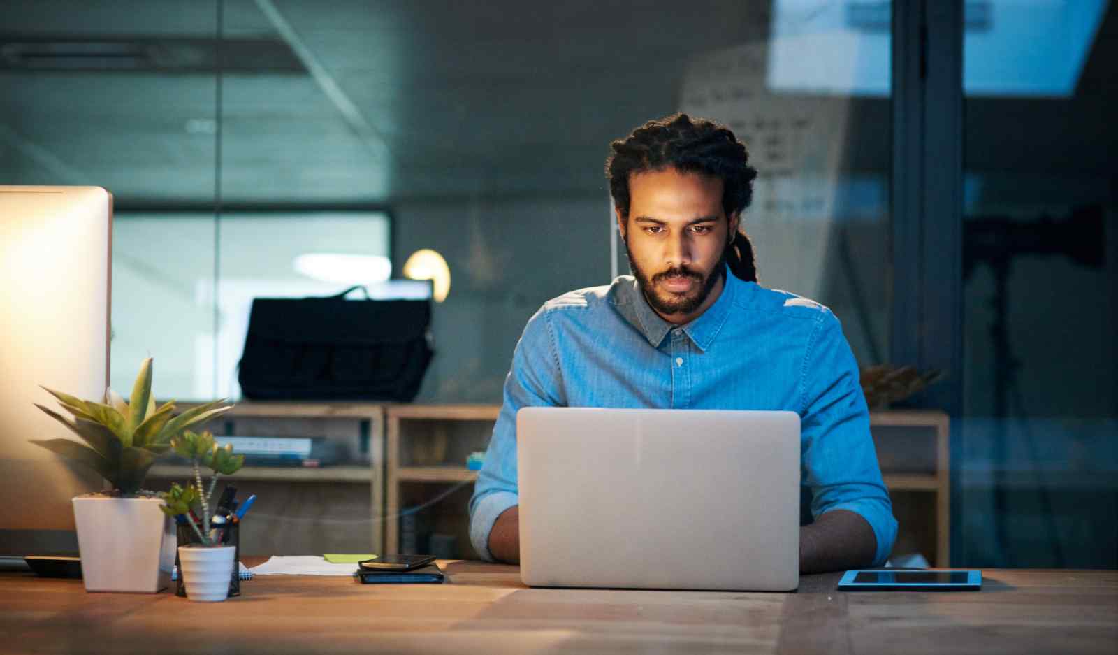man looking at customer portal