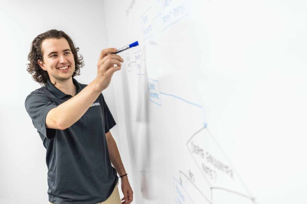 Orases team member discussing erp software