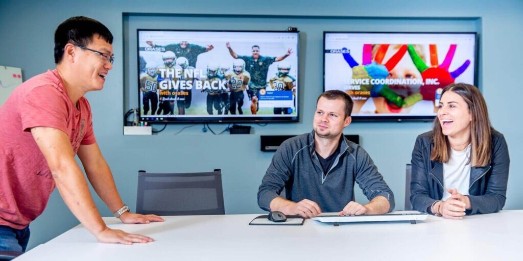 employees during office meeting